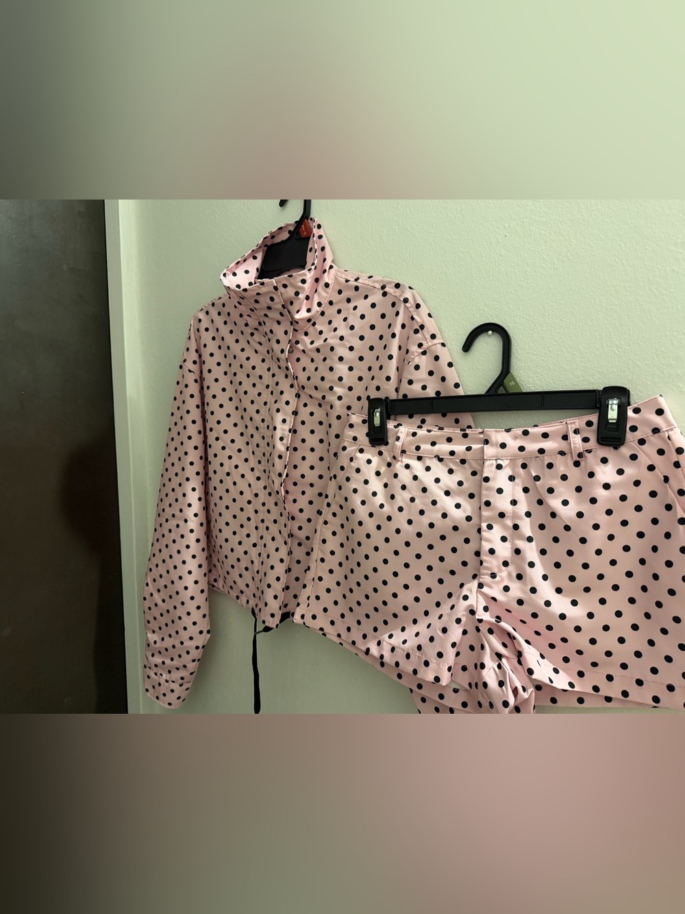 BRAND NEW Pink Polka Dot Satin Jacket & Shorts Set - Women